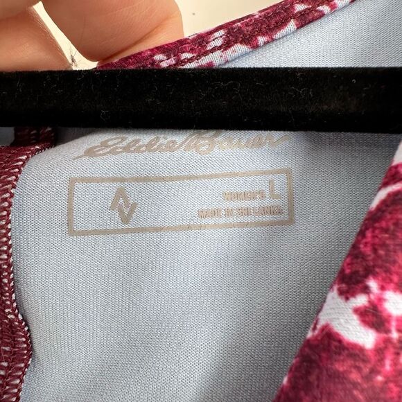 Eddie Bauer Women's Travex Stretch Dress Size L Purple Geometric Knotted Bodice - Picture 6 of 13